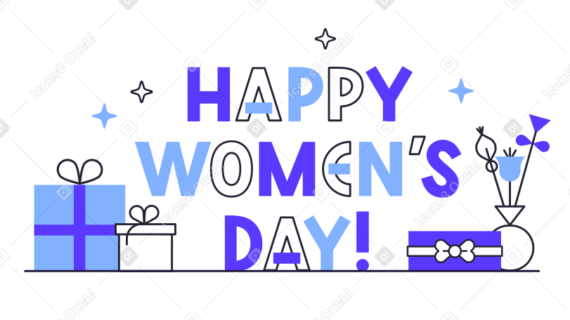 Happy women's day lettering with presents and flowers PNG, SVG
