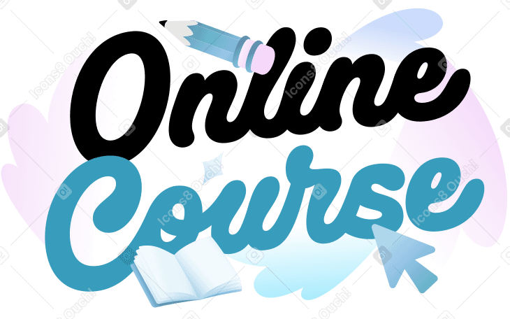 Curso en línea de letras con nubes pastel y texto de materiales de escritura PNG, SVG
