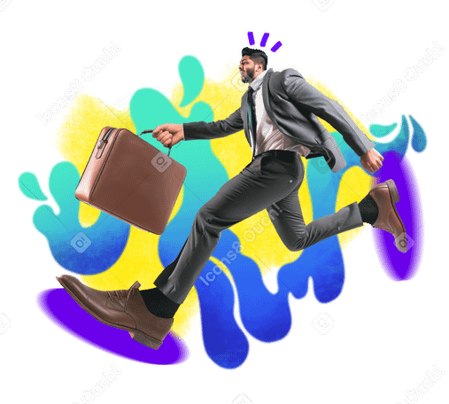 Hombre de negocios con traje corriendo con un maletín PNG, SVG