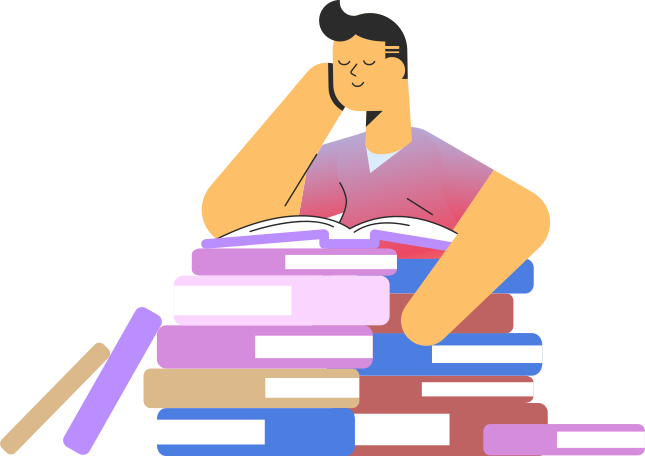 man in pile of books Illustration in PNG, SVG