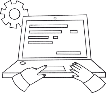 laptop with lines of code and gear PNG, SVG