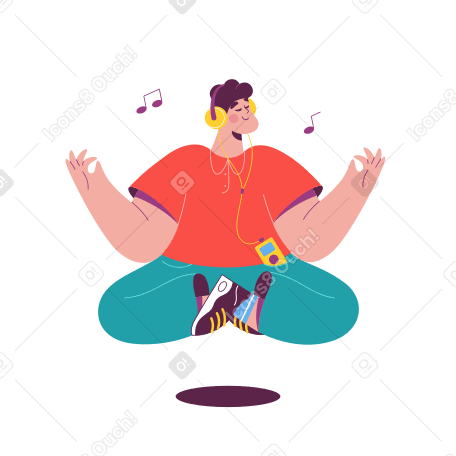 Man meditating with music PNG, SVG