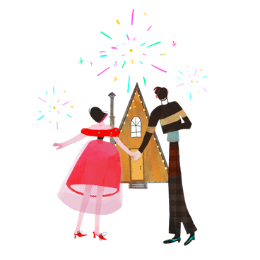Couple celebrating New Year with fireworks PNG, SVG