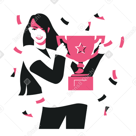 Девушка-победительница с кубком в PNG, SVG