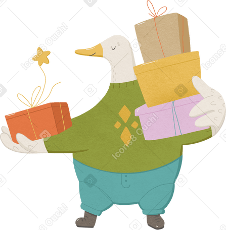 goose with gift boxes PNG, SVG