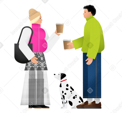 Giovane uomo e donna che parlano davanti a un caffè PNG, SVG