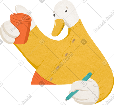 Goose with pen and thermo cup PNG, SVG