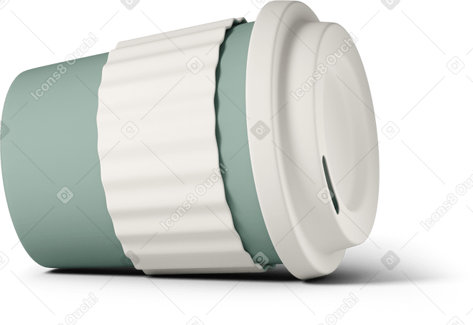 3D green coffee cup on ground PNG, SVG
