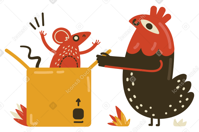 Chicken receiving a suprise package PNG, SVG