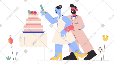 Newlyweds cutting the wedding cake  PNG, SVG