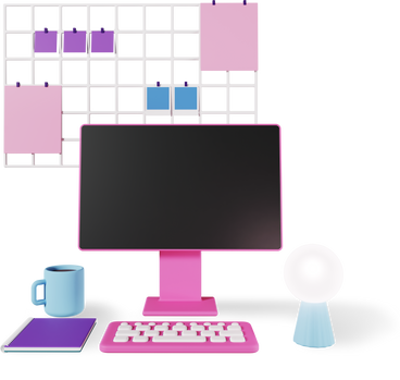 workplace with computer composition PNG, SVG