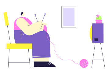 Woman knitting while watching television PNG, SVG