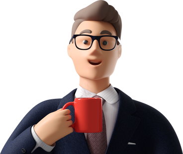 close up of businessman in dark blue suit with coffee mug PNG、SVG