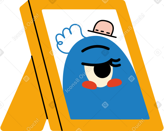 Personagem azul em uma moldura de foto PNG, SVG