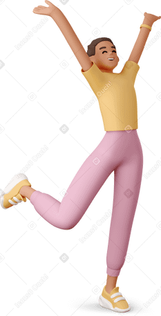 3D joyful young woman jumping Illustration in PNG, SVG