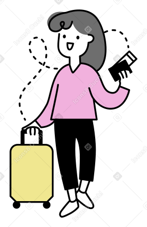 Young woman with a suitcase and tickets going on a trip animated illustration in GIF, Lottie (JSON), AE