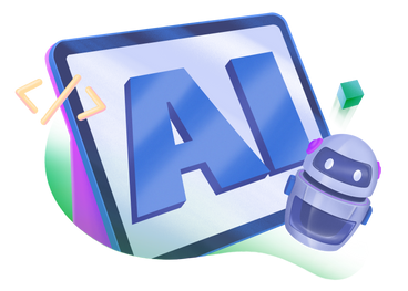 Lettering AI with robot and code sign text в PNG, SVG