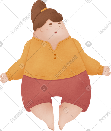 Girl with her eyes closed sits in a meditation pose PNG, SVG