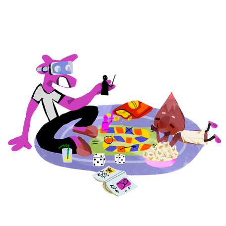Playing board games with snacks Illustration in PNG, SVG