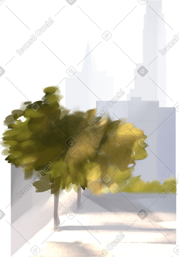 Sunny city with trees PNG, SVG