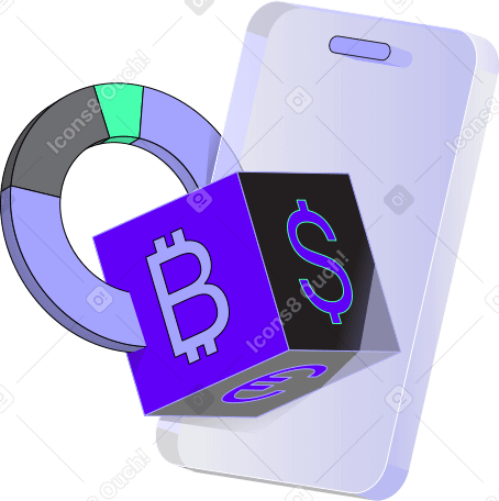 smartphone, pie chart and currencies PNG, SVG