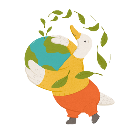 goose holds the planet in his hands as a sign of concern for nature Illustration in PNG, SVG