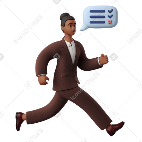 3D Businesswoman running with a task list in mind Illustration in PNG, SVG