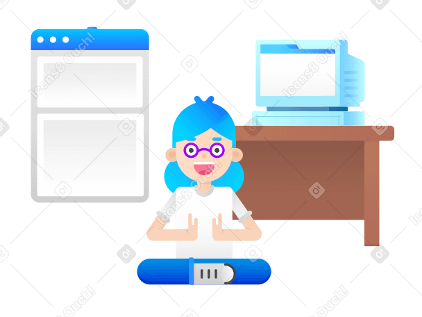 Сотрудница сидит на полу в офисе в PNG, SVG