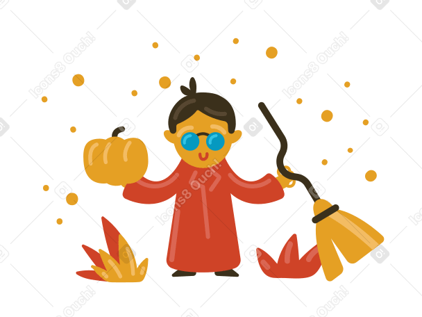 Magician with broomstick Illustration in PNG, SVG