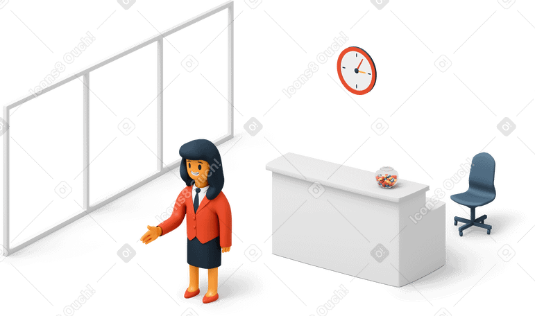 3D Geschäftsfrau an der rezeption im büro PNG, SVG
