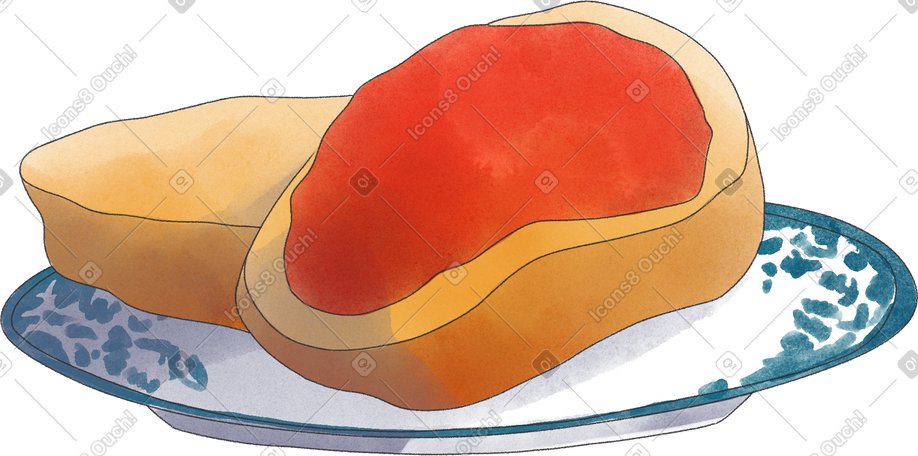 toast with jam on a plate PNG, SVG