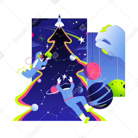 Astronauts decorate the Christmas tree and celebrate Christmas PNG, SVG