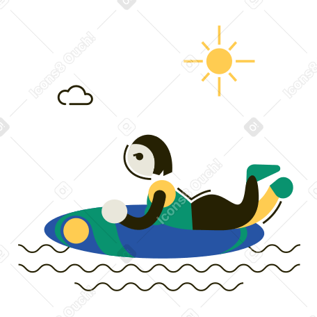 Frau schwimmt auf einem surfbrett PNG, SVG