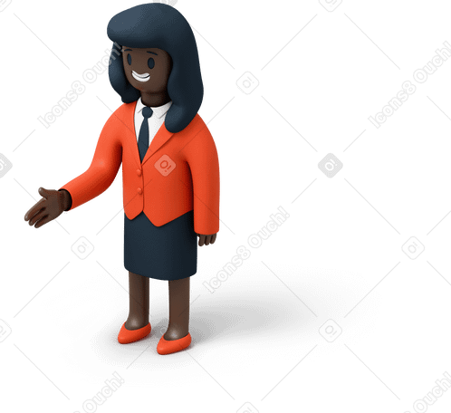 3D Smiling black businesswoman holding out her hand PNG, SVG