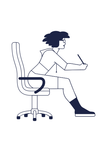 Frau sitzt auf dem stuhl und schreibt animierte Grafik in GIF, Lottie (JSON), AE