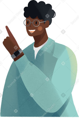 young man with glasses pointing his finger up Illustration in PNG, SVG