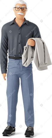 3D Alter mann, der mit mantel auf hand steht PNG, SVG