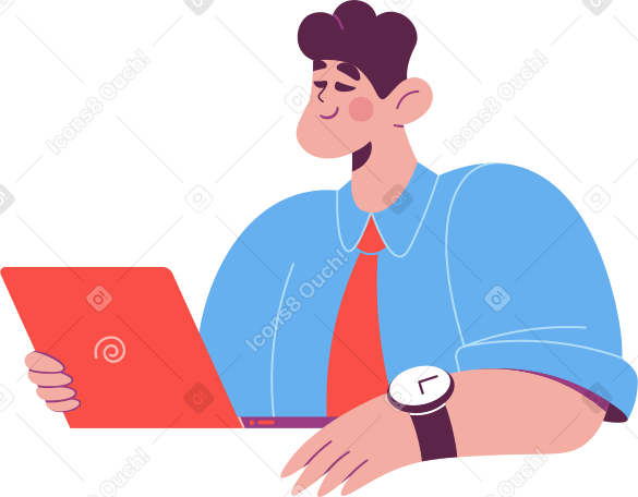 man with open laptop Illustration in PNG, SVG