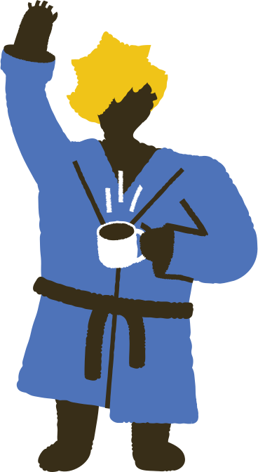 waking up man with cup of coffee PNG, SVG