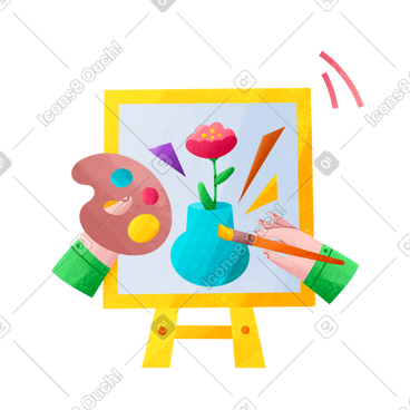 Artist paints a vase with a flower on canvas PNG, SVG