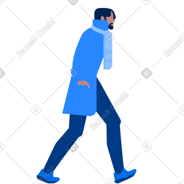 Walking man in blue coat动态插图，格式有GIF、Lottie (JSON)、AE