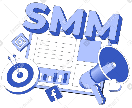 Lettrage smm avec mégaphone, cible et texte de contenu sur les réseaux sociaux PNG, SVG