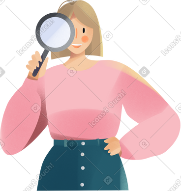 Young woman with magnifying glass PNG, SVG