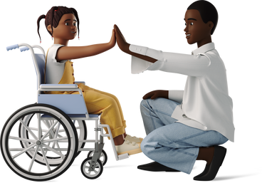 girl in wheelchair high five to woman PNG, SVG