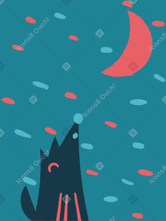 Wolf and moon Illustration in PNG, SVG