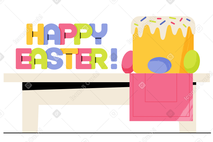 부활절 빵과 계란으로 행복한 부활절 레터링 PNG, SVG