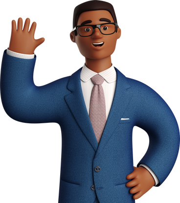 black businessman in blue suit waving hello PNG, SVG