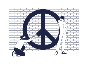 男人和女人气喘吁吁地在墙上涂鸦和平标志 PNG, SVG