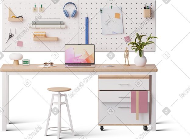 3D front view of studio desk PNG, SVG