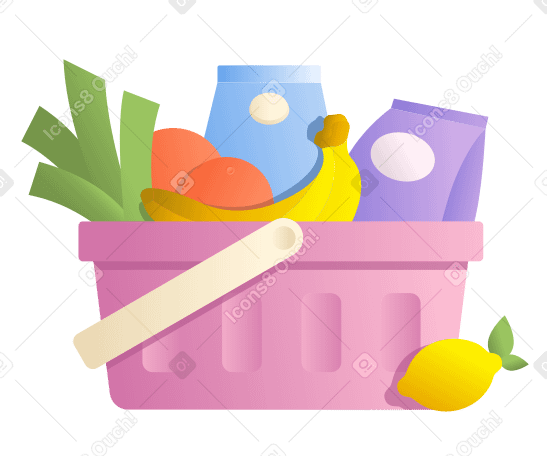 Shopping basket with groceries PNG, SVG